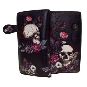 Black Floral Skull Wallet